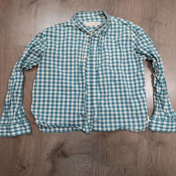 Vintage Yigal Azrouel deconstructed button-down teal & white shirt - Picture 1 of 4